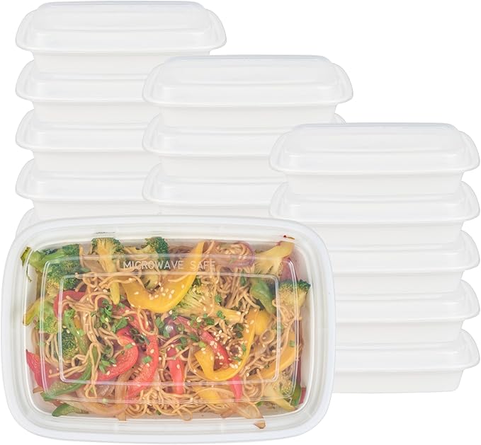 Restaurantware-Asporto 24 Ounce Take Out Containers, 100 Food Containers With Lids - Microwavable, Disposable, White Plastic To Go Boxes For Food, No BPA, For Take Out And Delivery