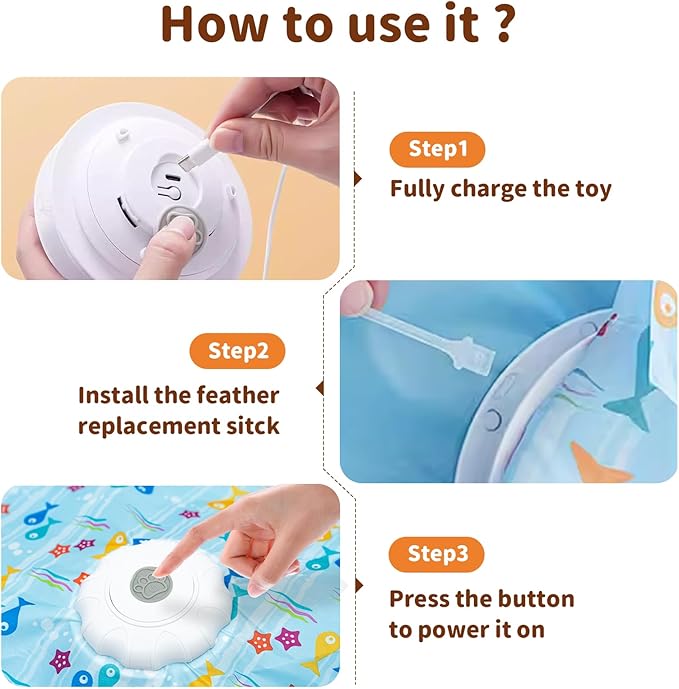 Cat Toys for Indoor Cats,Rechargeable Interactive Cat Toy with Touch-Activated Hide and Seek,Fluttering Feather and Mouse Squeaker for Bored Indoor Adult Cats Easter Gifts Blue