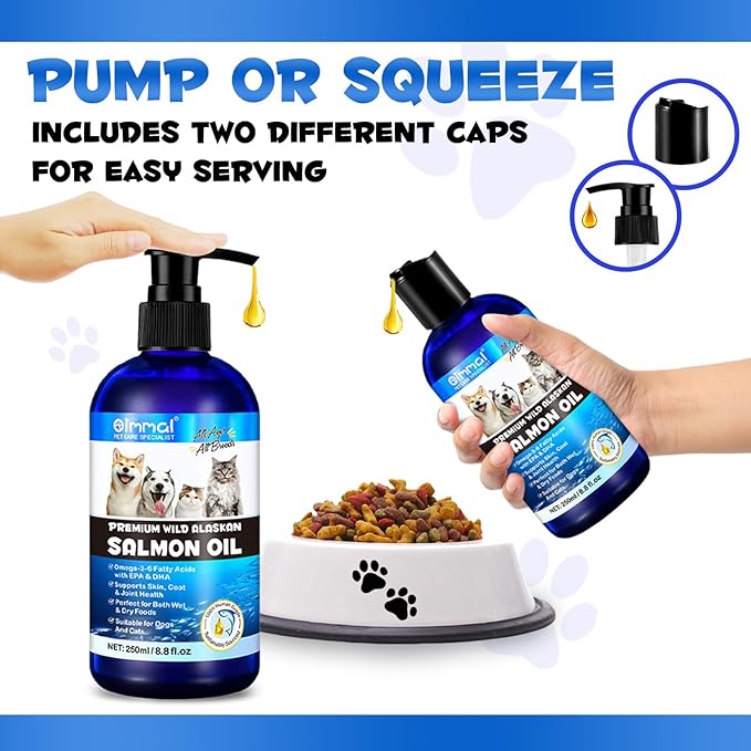 Omega 3 Fish Oil for Dogs -8.8 FL.OZ Salmon Oil for Dogs & Cats - Dog Fish Oil Supplement - Omega 3 Fish Oil for Pet Skin and Coat, Shedding, EPA + DHA, golden