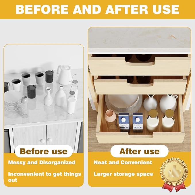 Pull Out Cabinet Organizer, 14''W×21''D×19''H Soft Close Slide Out Wooden Pull out Drawers, Three Tier Slide out Wood Cabinet Organizer, for Base Cabinet Organization in Kitchen, Pantry, Bathroom