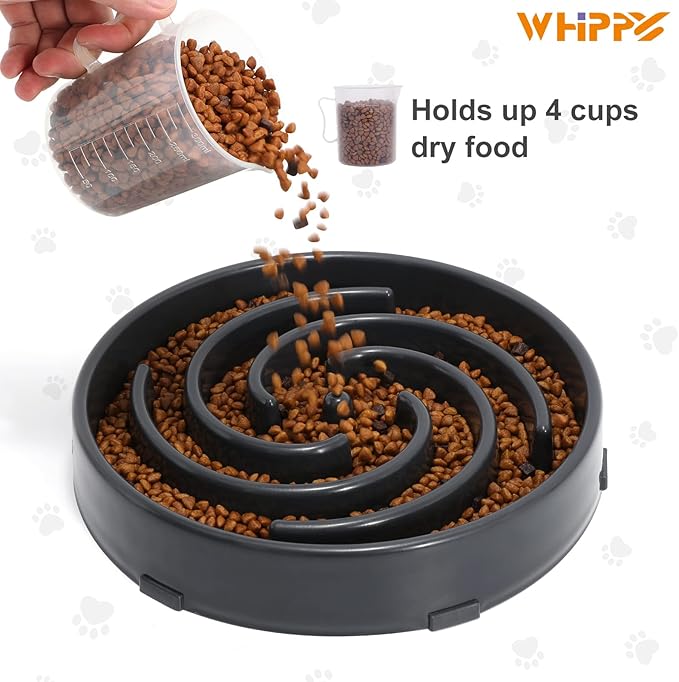 Slow Feeder Large Dog Bowl - Maze Puzzle Bowl for Medium to Large Dogs - Non Slip, Interactive, Bloat Stop, Healthy Feeding Dish - Gray