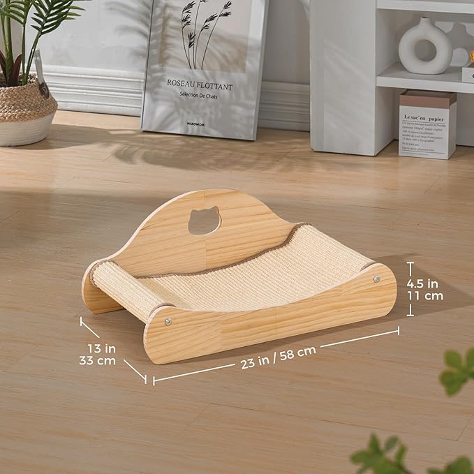 Avont Sisal Cat Scratcher Bed, Natural Solid Wood Scratch Lounger, No Mess Scratching Chair Couch for Indoor Cats -Large
