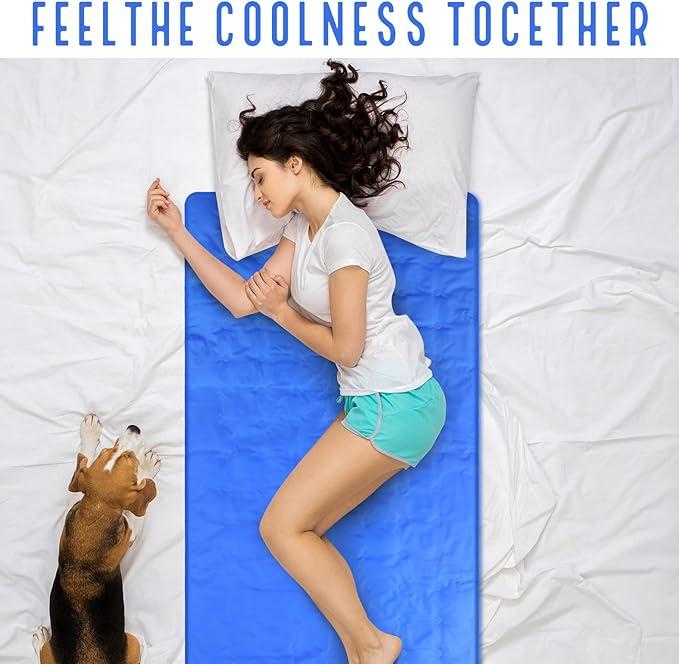 Cooling Pad Mat for Sleep Cooling Mattress Pad Gel for Bed, Relieve Pain, Summer Hot Flashes, Adult, Pets, No Water or Electricity Required(Plain,Blue,60 x 20 Inch)