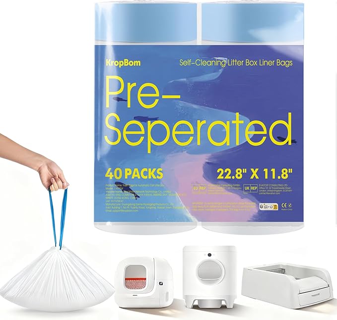 40 Count Automatic Cat Litter Bags Compatible with PURA MAX 2/MAX/X & ScoopFree Clumping, Tear-free & Leak-Proof Self-cleaning Cat Litter Box Waste Bags with Durable Drawstring 22.8" x 11.8"