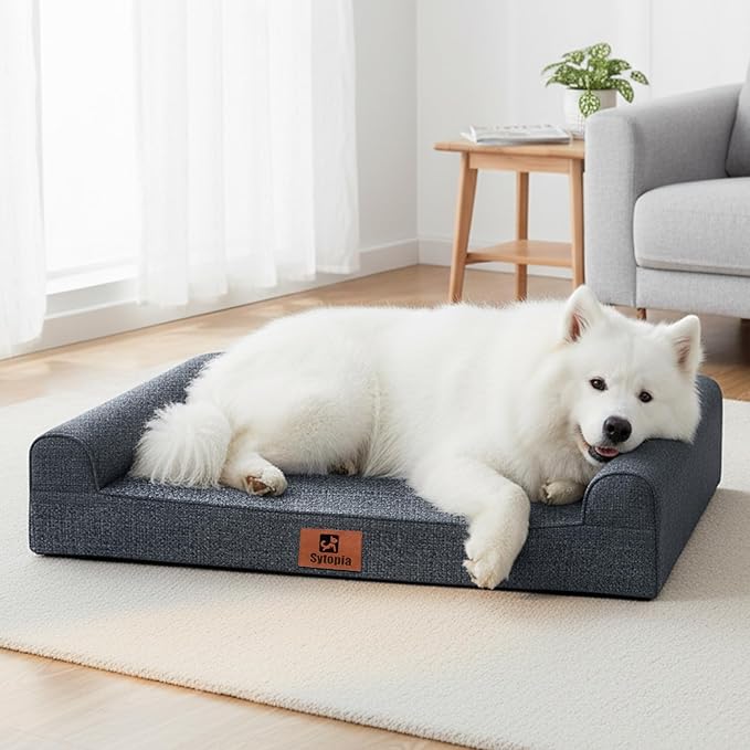 Sytopia Orthopedic Sofa Dog Bed for Extra Large Dogs 42x30 Inch, Waterproof Foam XL Pet Couch Bed with Sides, Non-Slip Egg-Crate Foam Large Dog Bed with Washable Removable Cover, Dark Grey