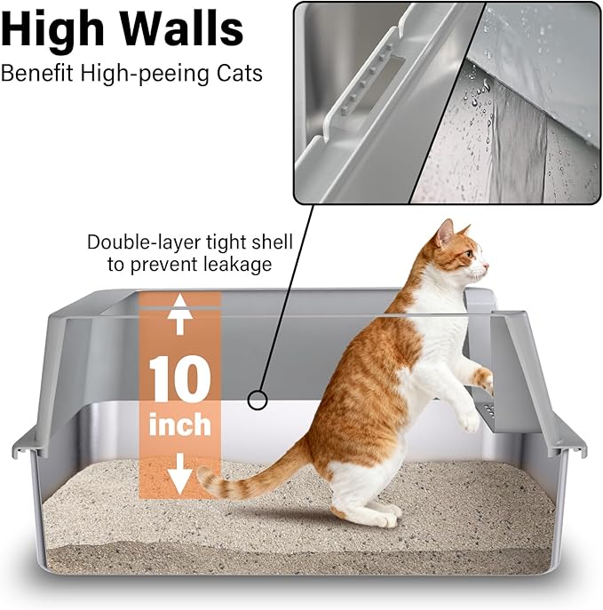 Stainless Steel Litter Box with Lid,XL Metal Cat Litter Box,Extra Large Litterbox for Big with High Sides,Non-Stick, Odor-Free,Easy to Clean,Include Litter Mat &Scoop,23x14.6x10in