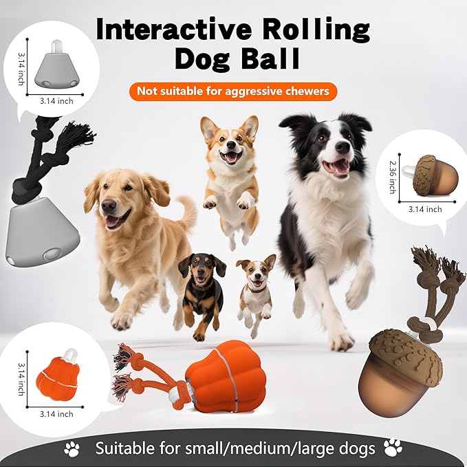 Interactive Dog Toys, Automatic Moving Rolling Dog Toys to Keep Them Busy, Motion-Activated Bouncing Vibrating Dog Ball for Small/Medium/Large Dogs (Acron)
