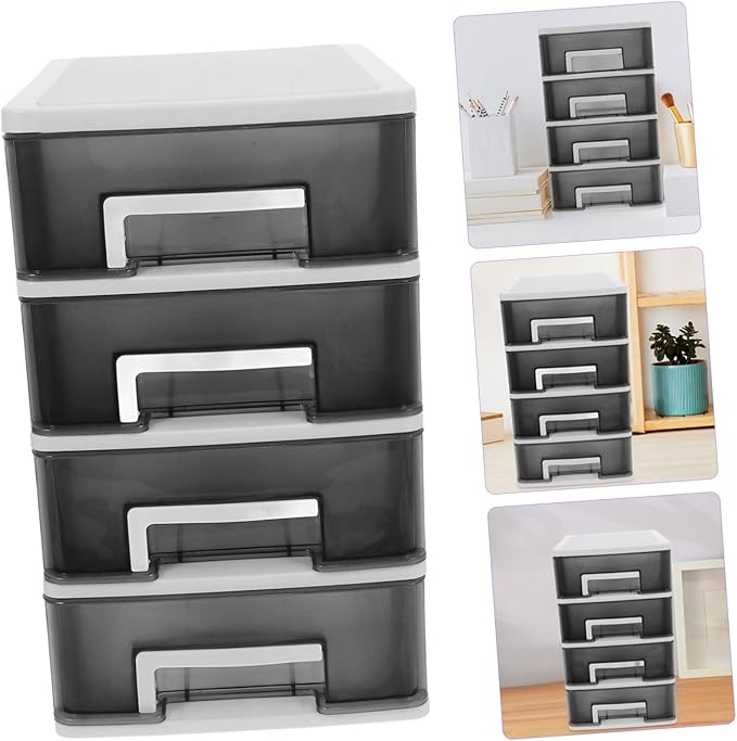 Cabilock Four-layer Plastic Drawer Storage Cabinet Portable Organizer Black Design for Desktop Multifunctional Space-saving Storage for Home and Office