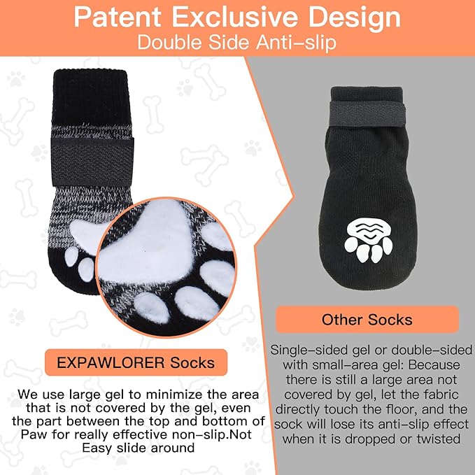 EXPAWLORER 6PCS Anti-Slip Dog Socks to Prevent Licking Paws,Dog Shoes for Hot Pavement,Best Paw Protector Traction Control on Hardwood Floor,Dog Booties for Puppy Small Medium Large Senior Dogs