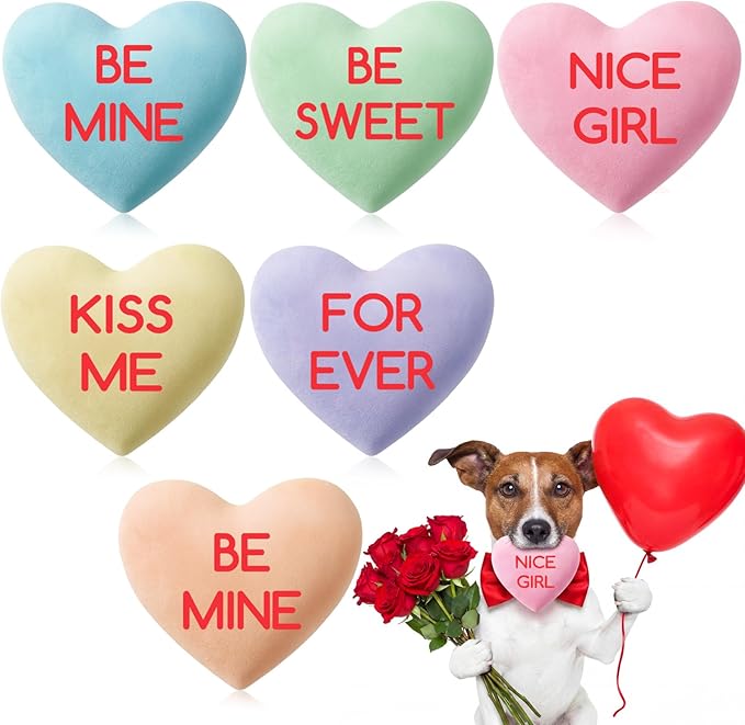 Jenaai 24 Pcs Valentines Day Dog Toys Conversation Heart Squeak Dog Toys Valentines Gifts for Small Medium Large Puppy Pet Teething Chew Supplies