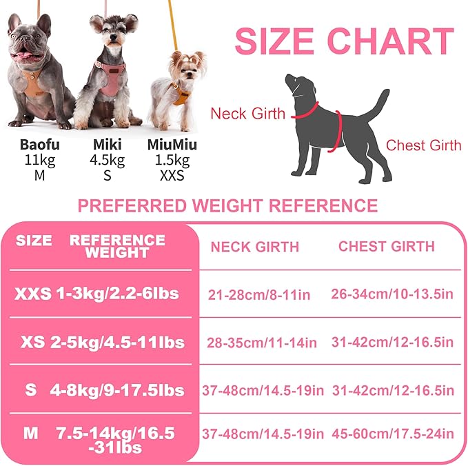 Puppytie No Pull xs Dog Harness with Multifunction Dog Leash,Soft Adjustable No Choke Escape Proof Pet Harness Vest,Suede Bow Pink,XS