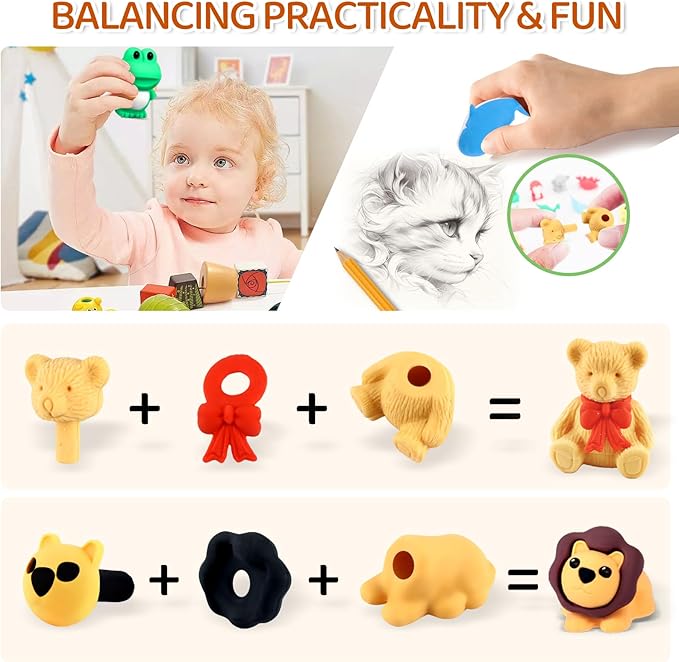 81Pcs Animal Erasers Desk Pets for Kids Animal Pencil Erasers Bulk Puzzle Eraser Toys Gifts for Classroom Prizes,Game Reward,Treasure Box,Easter Egg Fillers,Goodie Bag Stuffers,Party Favors