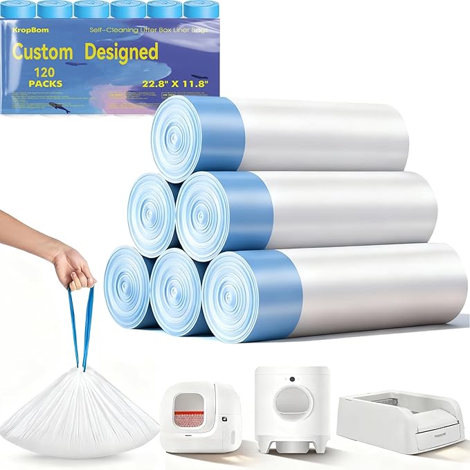 120 Count Automatic Cat Litter Bags Compatible with PURA MAX 2/MAX/X & ScoopFree Clumping, Tear-free & Leak-Proof Self-cleaning Cat Litter Box Waste Bags with Durable Drawstring 22.8" x 11.8"