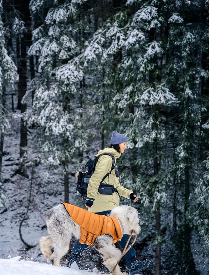 SPACE LION Dog Puffer Jacket, Down Winter Coat, Durable Outdoor Coat for Cold and Windy Conditions, Lightweight & Adjustable Fit Coats for Medium Dogs, (Orange, Size 14 Gift Box)