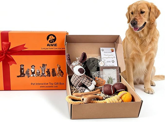 AiVIE Dog Gift Basket | 10pcs Puppy Starter Kit, New Pup Starter Gifts with Interactive Toys, Perfect Doggie Birthday Gifts with Chew Toy, Ready-to-Give Gift Doggie Necessities for New Puppy Parents