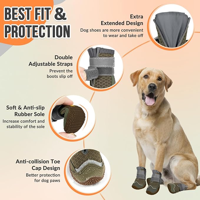 SlowTon Dog Shoes for Large Small Medium Dogs - Breathable Dog Boots for Summer Hot Pavement, Paw Protector for Outdoor Walking Winter Snow, Anti-Slip Rubber Dog Booties for Hardwood Floor (Brown, 7)