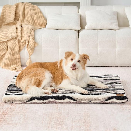 Dog Crate Pad - Dog Bed Large Sized Dogs with Removable Washable Cover and Waterproof Lining - XL Memory Foam Pet Bed for Crate - Reversible Kennel Mat (Cool & Warm), 42-inch, Zebra