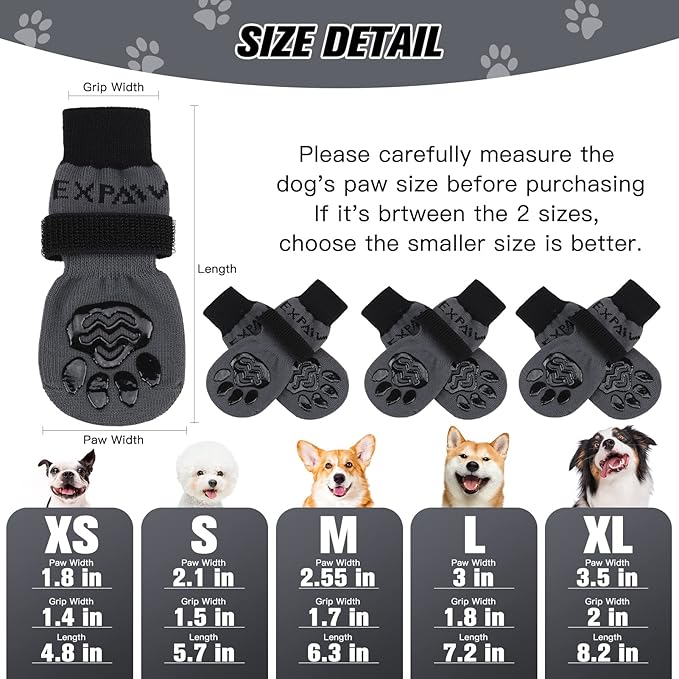 EXPAWLORER 6PCS Anti-Slip Dog Socks to Prevent Licking Paws,Dog Shoes for Hot Pavement,Best Paw Protector Traction Control on Hardwood Floor,Dog Booties for Puppy Small Medium Large Senior Dogs