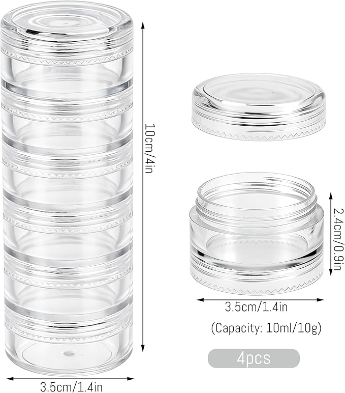 4 Sets 6 Layer Stackable Plastic Containers, 10G/10ML Clear Cosmetic Storage Box Round Organizer Jars for Beads, Buttons, Small Jewelry Findings