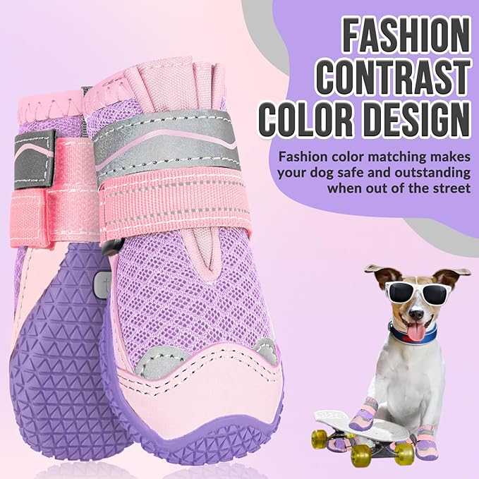 SlowTon Dog Shoes for Large Small Medium Dogs - Breathable Dog Boots for Summer Hot Pavement, Paw Protector for Outdoor Walking Winter Snow, Anti-Slip Rubber Dog Booties for Hardwood Floor (PIPU, 2)