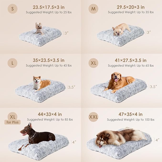 EHEYCIGA Fluffy Dog Crate Bed for Extra Large Dogs, Plush Faux Fur Pad, Calming Anti Anxiety XL Bed for Crate, Washable Soft Warm Dog Mat with Non-Slip Bottom, Grey