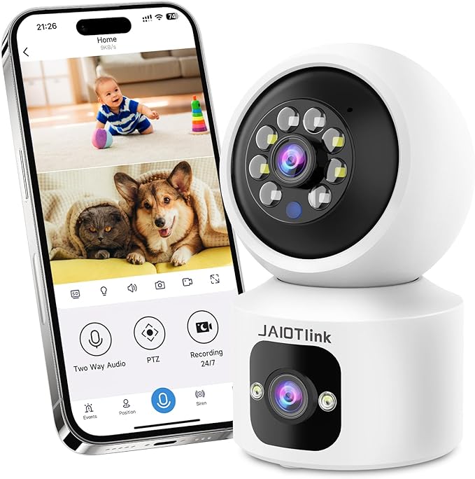 Indoor Pet Security Camera for Dog Cat, 360° Pan Tilt Baby Monitor, 2.5k Dual-Lens WiFi Camera with Phone App, 2.4G/5G WiFi, AI Human & Pet Detection,Compatible with Alexa