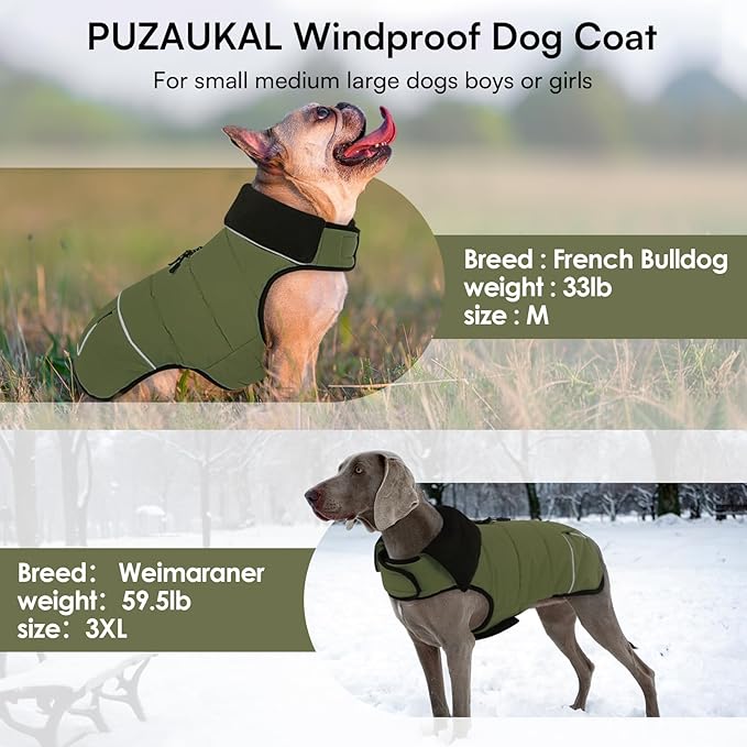 Dog Coat, Large Dog Jacket, Windproof Dogs Puffer Jacket, Fleece Lined Warm Dogs Winter Coat with Harness Hole(Army Green 3XL)