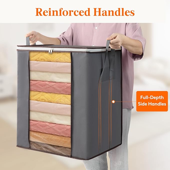 Lifewit 120L Extra Large Blanket Storage Bags, Foldable Comforter Storage with Reinforced Handles, Clothes Storage Containers for King Comforter, Bedding, Pillow, Sheet, Storage Bin with Lids 3 Pack