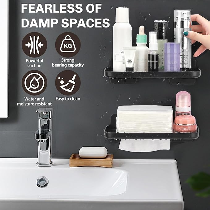 ACEXINYAN 2pc Wall Mounted Floating Shelf, Small Storage Rack with Edge Design, No Drill Shelves for Wall, Floating Shelves Damage-Free Expand Walls Space for Living Room Kitchen Bathroom (Black)