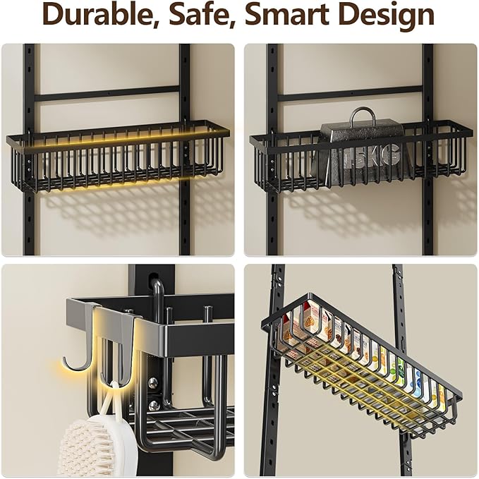 9 Tier Over The Door Pantry Organizer, 2 in 1 Wall Mount or Hanging Spice Rack with Adjustable Basket, Seasoning Organizer and Storage for Kitchen Cabinet Closet Bathroom