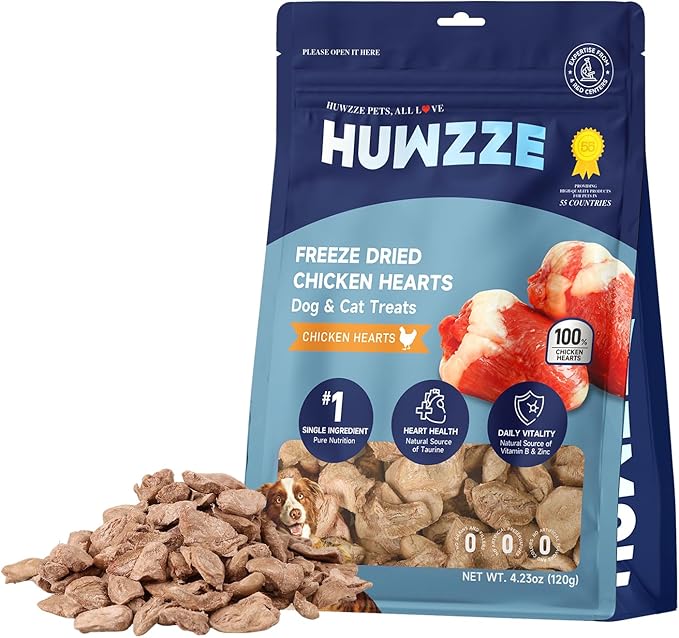 Freeze Dried Chicken Hearts for Dogs and Cats, Single Ingredient, High Protein Training Treats, All Natural Healthy Pet Snacks, Perfect for Picky Eaters, 4.23 oz