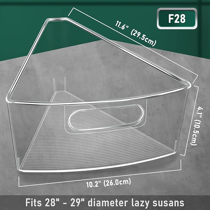 Lazy Susan Cabinet Organizer Bins for 26"/ 28"/ 32" Diameter Corner Organizer, Plastic Cabinet Storage Bin, 1/8 Wedge - Food Safe, BPA Free, with Non-Slip Pads (for 28" Diameter, 6 Pack)