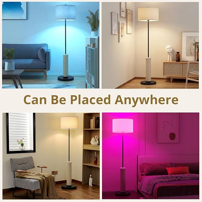 61 Inches Cat Scratching Post with Floor Lamp,Durable Natural Sisal and Heavy Duty Base,Suitable for Living Room Bedroom Dining Room Kitchen