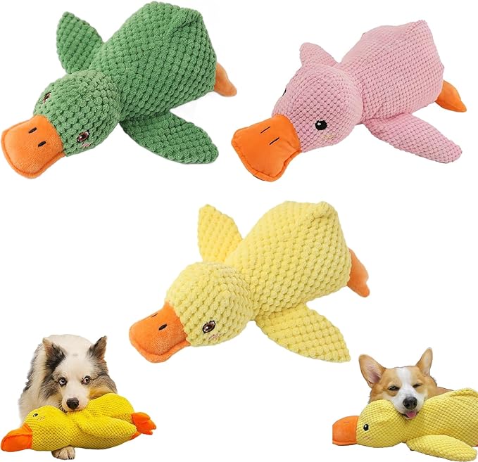 Calming Duck Toy for Dogs, Quacking Duck Toy for Dog, The Dog Calming Ducks, Yellow Stuffed Dogs' Emotional Support Ducks Chew Toys, Interactive Toys for Chewers (3Pcs)