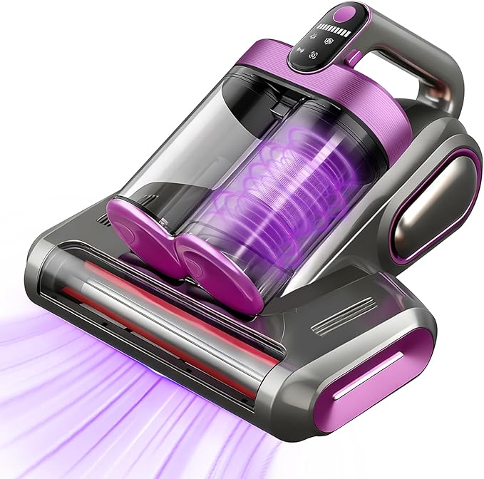 Cordless Mattress Vacuum Cleaner, 16Kpa Bed Vacuum with 253.7nm UV-C Light & Ultrasonic Tech, HEPA Filter, Portable Handheld Vacuum for Bed Sofa Couch Crib & Pet Hair (Purple)