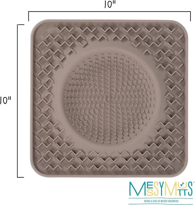 Messy Mutts Silicone Therapeutic Licking Bowl Mat | 10" x 10" | Slow Feeder Mat for Boredom & Anxiety | Lick Pad for Dogs & Cats (Grey)