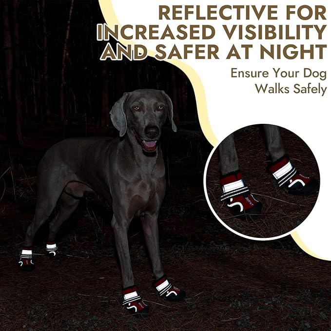 Dog Shoes, 4 PCS Dogs Booties Hot Pavement, Waterproof Non-Slip with Reflective Strips, Large Medium Small Puppy Paw Protector for Walking