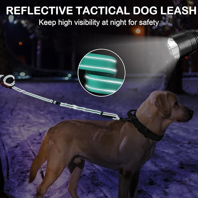 Heavy Duty Dog Leash for Medium Large Dogs That Pull,4-6FT Shock Absorbing Bungee Tactical Dog Leash with Control Padded Handle and Car Seatbelt, Reflective Lead for Walking Training,Teal