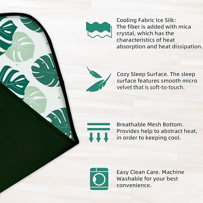 NWK Pet Cooling Mat for Large Dogs -Q-Max>0.345 Ice Silk Cooling Mat for Dogs & Cats Portable & Washable Pet Cooling Blanket, Car Seats, Beds for Summer (Green Leaf, 39'' X 27'' X 0.3'')