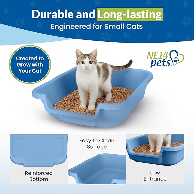 KittyGoHere Senior Cat Litter Box, Small Litter pan, Open Top Low Entrance Kitty Litter Box, Lightweight Low Entry Litters Box, Durable, Made in USA (2 Pack - Little Boy Blue)