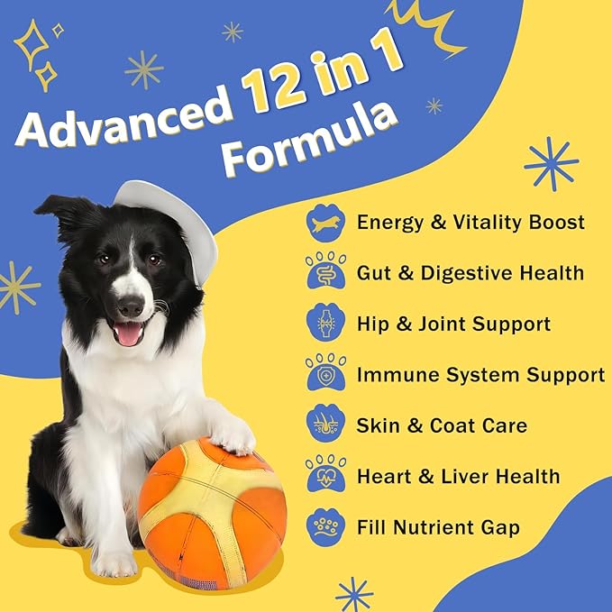 NATURE TARGET Dog Multivitamins for Overall Health with Minerals, Immune Support, Digestive Health, Joint, Hip, Skin & Coat Care with Probiotics, Glucosamine, Enzymes, 120 Freeze Dried Chews