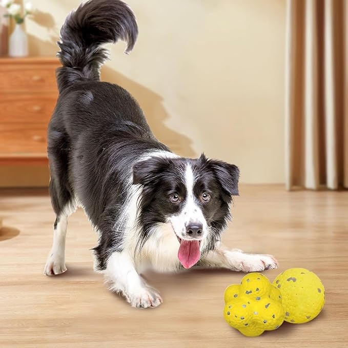 Dog Calming Chew Toy, Durable Aggressive Chewer Ball with Emotional Support Plush, Flying Disc Fetch Toy for Large Medium Dogs, Tough Chew Resistant Ball and Ring, Interactive Pet Toy (Yellow Style1)