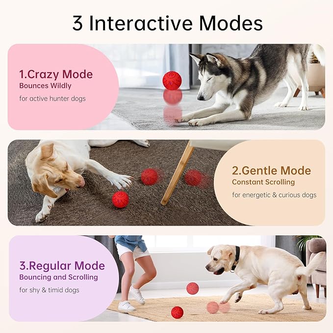 Interactive Dog Toys Dog Ball, Durable Motion Pet Toys for/Small/Medium/Large Dogs, Birthday Gifts, Automatic Moving, Bouncing and Rotating, E-TPU Material, IP54 Waterproof (Red)