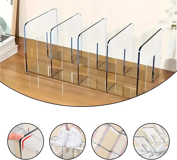 Transparent Acrylic Kids Shoe Rack, Small Shoe Rack,Baby Shoe Organizer, Kids Shoe Organizer with 4 Sections Stackable Shelves for Closet Storage, Space-Saving 4 Pack