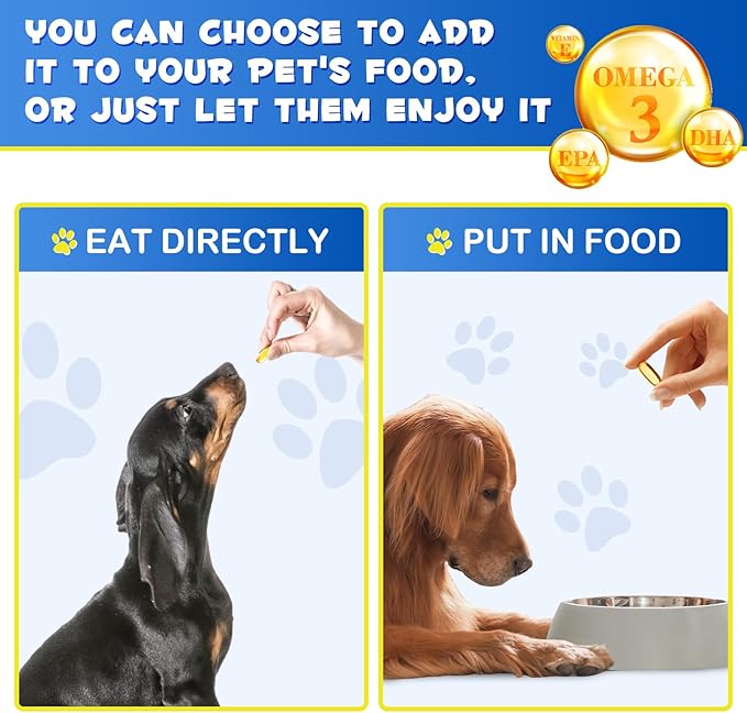 Omega-3 Fish Oil for Dogs, Omega 3 Fish Oil with EPA & DHA Supports Dogs Seasonal Allergies Relief, Boosts Immune Function, Itch Skin Relief & Promote Coat Health, Pet Supplements - 120 Soft Gels