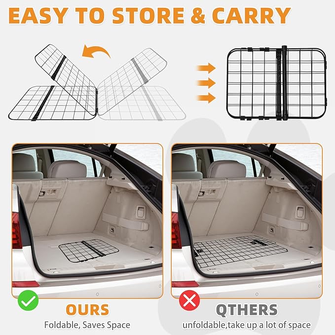 KOOLTAIL Dog Barrier for SUV, Heavy-Duty Adjustable 35.4”-57” Dog Car Barrier for Cargo Area, Foldable Stable Wire Mesh Pet Gate, Universal Fit for SUV, Van, Hatchback, Truck, 3-Panel