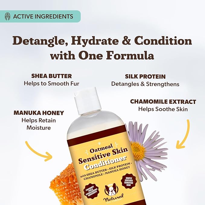 Natural Dog Company Sensitive Skin Dog Shampoo Gallon 128 oz Oatmeal Hypoallergenic Formula with Aloe, Manuka Honey & Chamomile Soothes Itchy, Dry, Flaky Skin Groomer & Multi-Dog Household Size