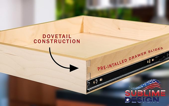 Sublime Design - Standard Size - Pull Out Kitchen Drawers | Slide Out Shelves for Kitchen Cabinets | Pull Out Home Organizer (Bottom Mounting, 23 Inch W/Drawer Slides (22” Drawer Box))