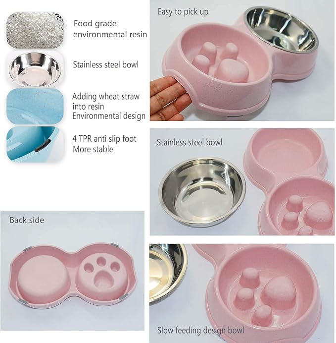 Dog Slow Eating & Drinking Bowl,Stainless Steel Interactive Slow Feed Dog Bowl for French Bulldog,Slow Down Eating Eco-Friendly pet Bowl for Frenchie (Pink)