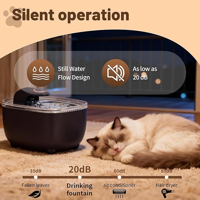 RPZ Cat Water Fountain 2.5L with Detachable Tank, Wireless Automatic Pet Water Fountain for Cats & Small Dogs, Quiet Flowing Water Bowl with Filter, Easy to Clean, Indoor Cat Drinking Fountain